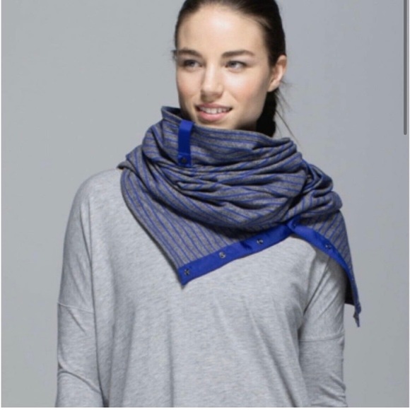 lululemon Vinyasa Scarf Parallel Stripe Pigment Blue Heathered Black Gray Snap - Picture 2 of 5